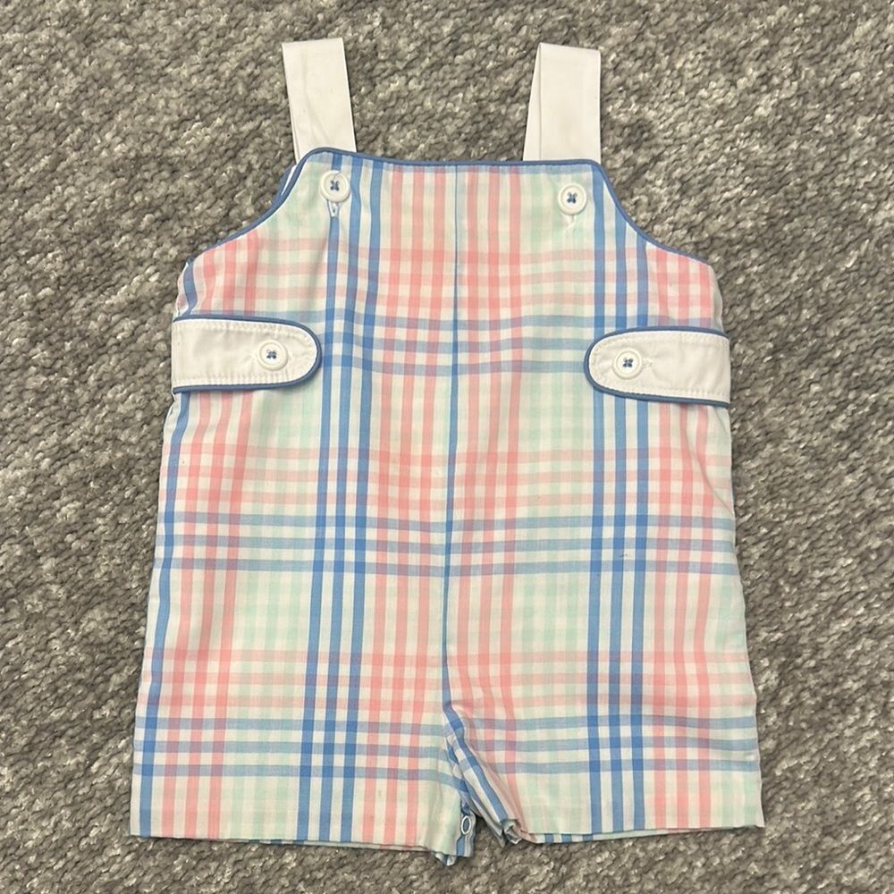 The Beaufort Bonnet Co pastel plaid Overall romper 0/6